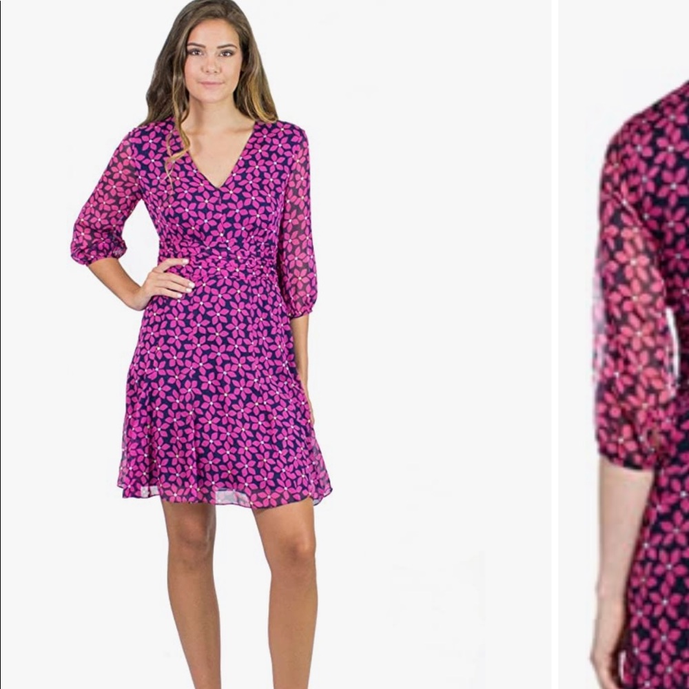 A-Line Silk Dress, Floral Check Rose